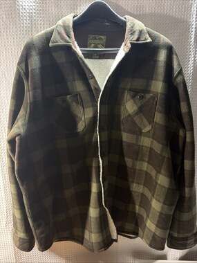 Anchorage Expedition Fleece Shirt Mens XXL Green Plaid Sherpa Button Shacket